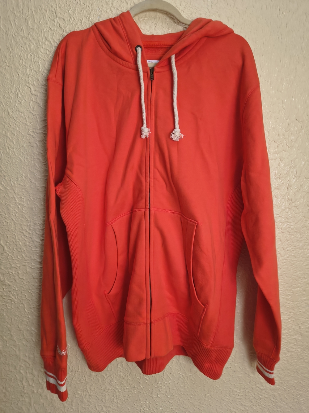Mitchell & Ness Dark Peach Full-Zip Hooded Jacket with White Drawstrings